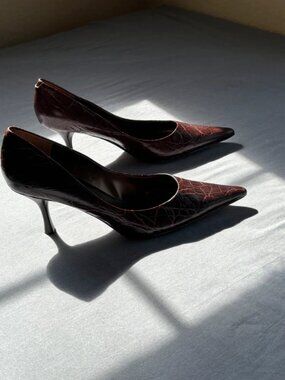 Nine West Nuncio Pointed Toe Heels Brown Croc Embossed